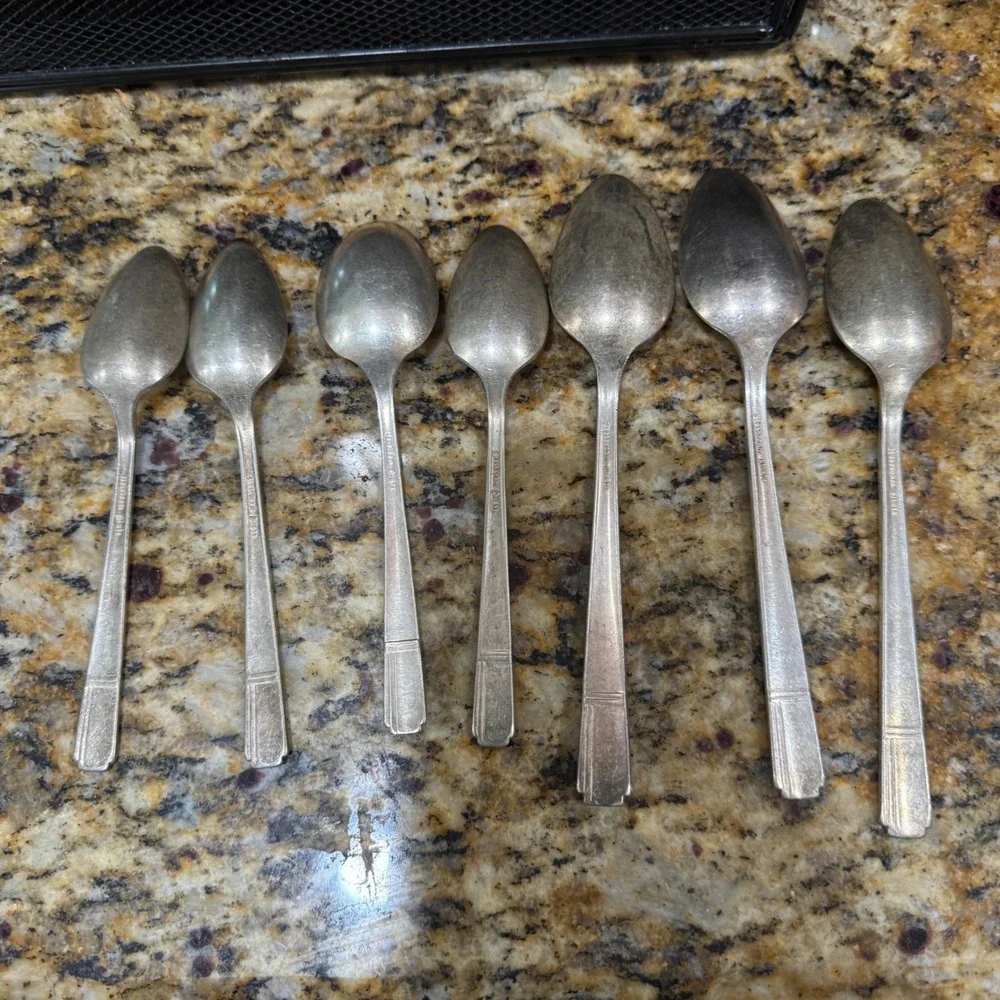 Vintage Simeon L & George H Rogers Silver Plate Spoons Set of 7 Art Deco Floral